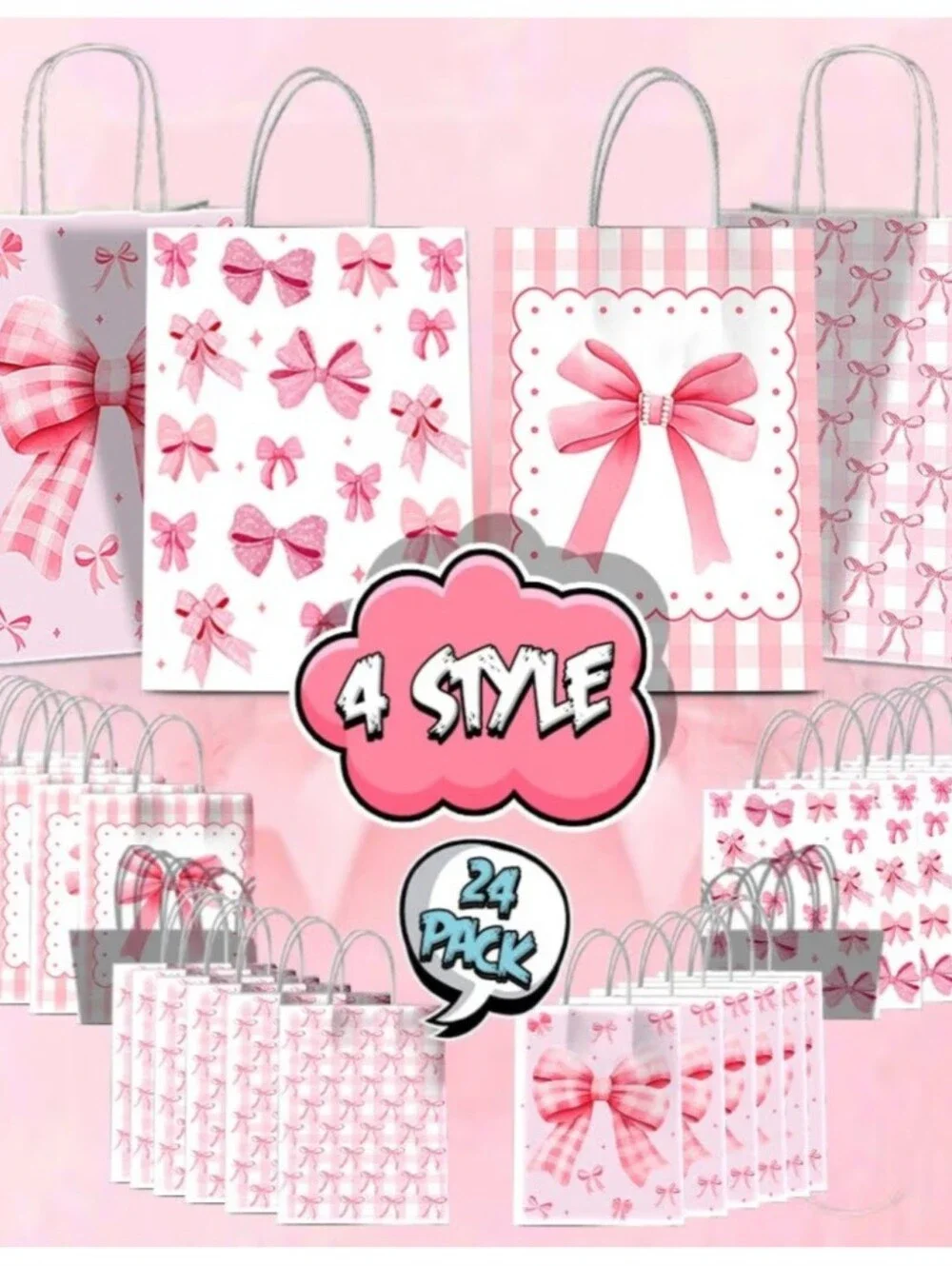24 Pcs Pink Bow Party Favors Bags with Handles